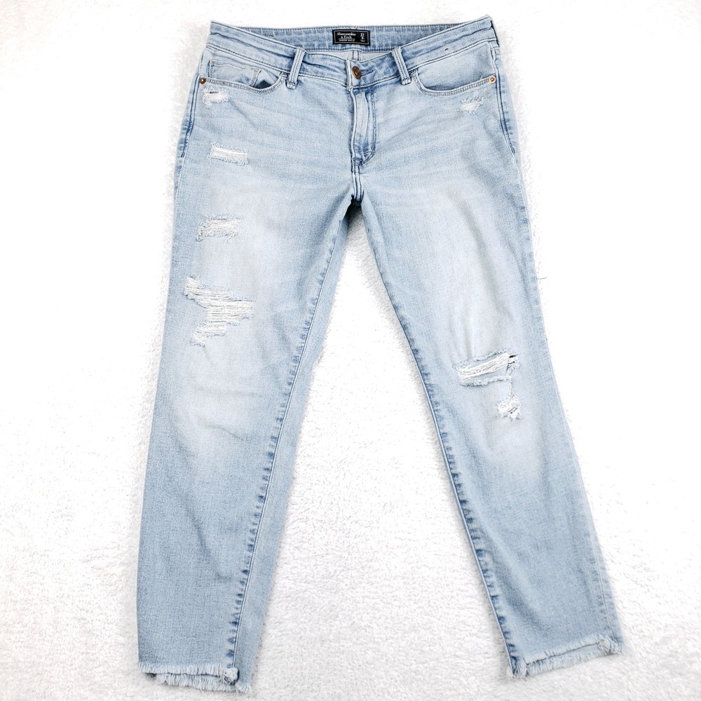 Abercrombie & Fitch Harper Ankle Jeans Light Wash Distressed Frayed Hem 27 Short